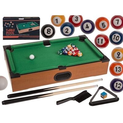 Wooden table billiard game with 2 cues, 16 balls,