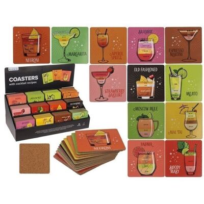 Cork coasters, cocktail recipes,