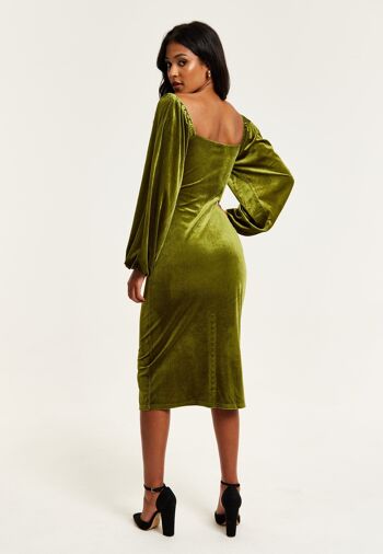 Liquorish - Robe mi-longue en velours vert avec détail corset 8