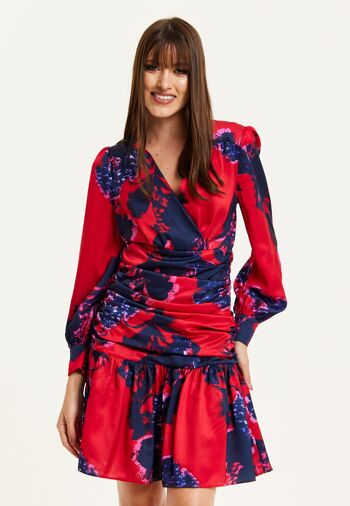 Liquorish - Robe courte rouge à imprimé floral et manches longues 1