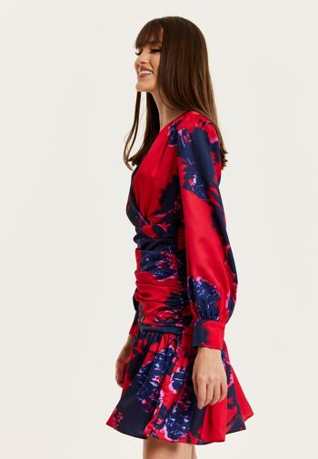 Liquorish - Robe courte rouge à imprimé floral et manches longues 7
