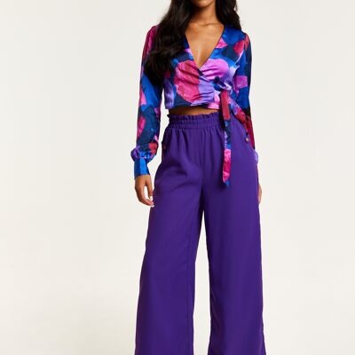 Liquorish Purple Wide Leg Trousers With Elasticated Waist