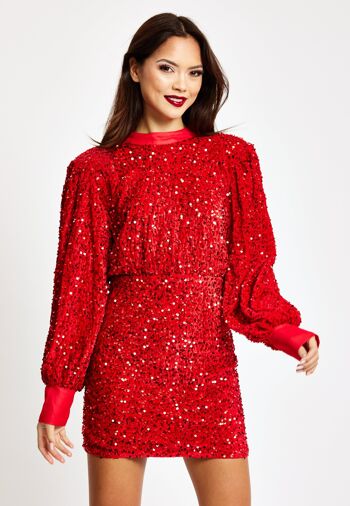 Liquorish - Mini-robe rouge en velours à sequins 7