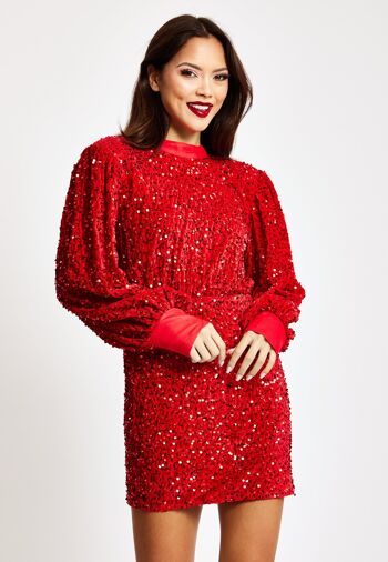 Liquorish - Mini-robe rouge en velours à sequins 8