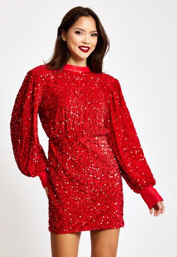 Liquorish - Mini-robe rouge en velours à sequins 9
