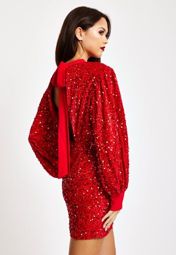Liquorish - Mini-robe rouge en velours à sequins 10