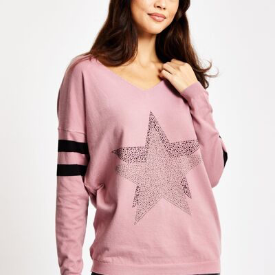 Pinker Langarmpullover von Divine Grace mit glitzerndem Stern