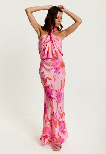 Liquorish - Robe longue dos nu à imprimé floral - Rose 2