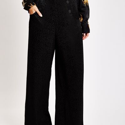 Liquorish Black Animal Print Wide Leg Trousers