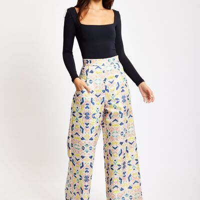 Liquorish Shiny Print Wide Leg Trousers