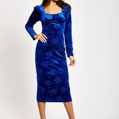 Liquorish - Robe mi-longue en velours bleu royal avec détail corset