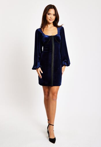 Liquorish - Robe courte en velours bleu marine avec détail corset 1
