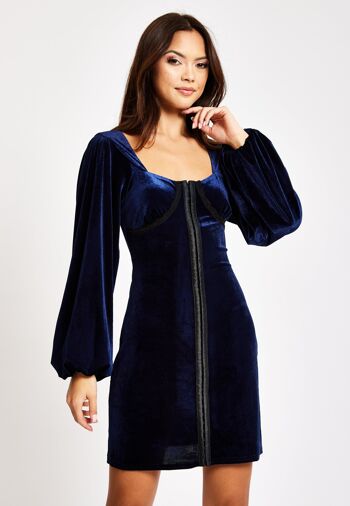 Liquorish - Robe courte en velours bleu marine avec détail corset 2
