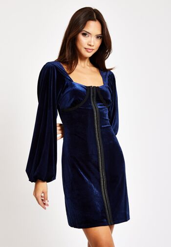 Liquorish - Robe courte en velours bleu marine avec détail corset 3