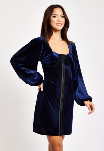 Liquorish - Robe courte en velours bleu marine avec détail corset 4