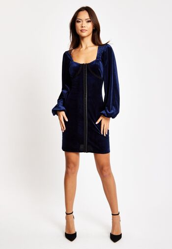 Liquorish - Robe courte en velours bleu marine avec détail corset 5