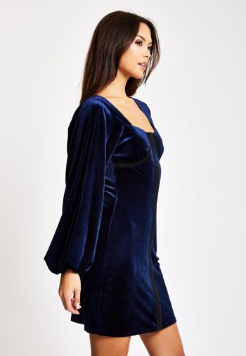 Liquorish - Robe courte en velours bleu marine avec détail corset 8