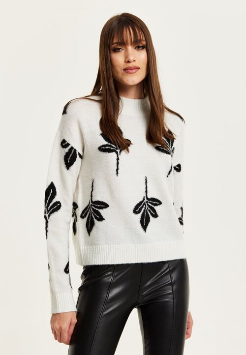 Liquorish Leaf Pattern High Neck Jumper