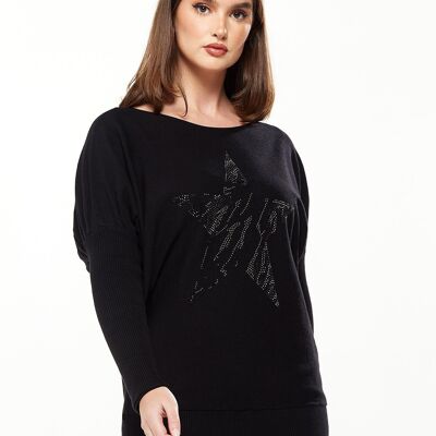 Schwarzer Pullover von Divine Grace mit glitzerndem Zebrastern