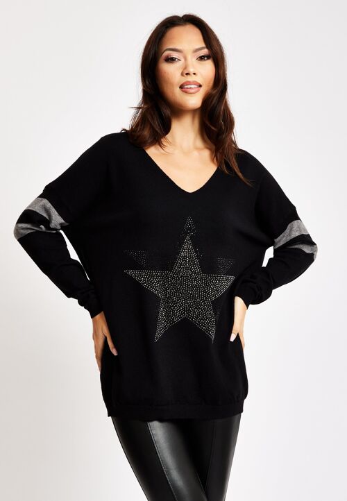 Divine Grace Black Jumper With Sparkly Star & Stripes