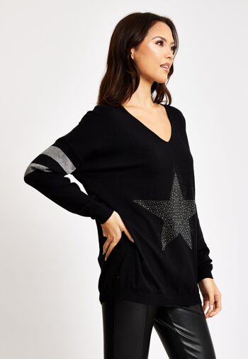 Pull noir Divine Grace avec étoile et rayures scintillantes 5