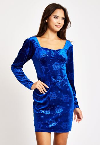 Liquorish - Robe courte en velours bleu roi avec détail corset 1