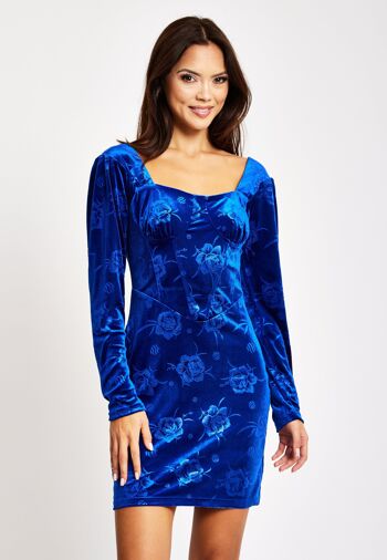 Liquorish - Robe courte en velours bleu roi avec détail corset 2