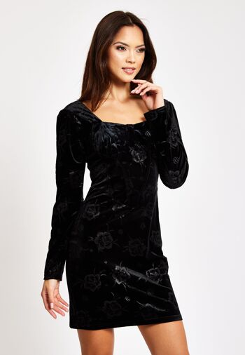 Liquorish - Robe courte en velours noir avec détail corset 1