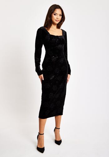 Liquorish - Robe mi-longue en velours noir avec détail corset 1