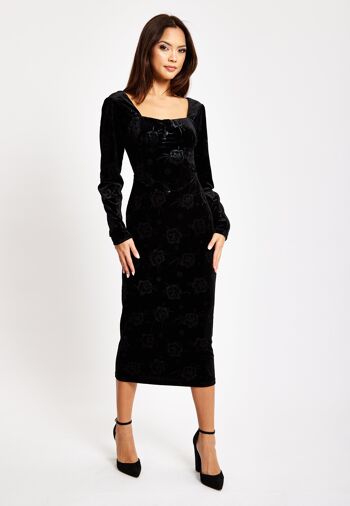 Liquorish - Robe mi-longue en velours noir avec détail corset 2