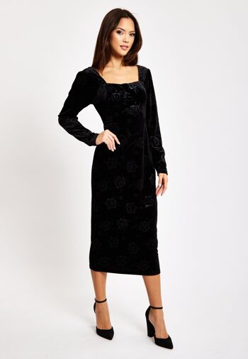 Liquorish - Robe mi-longue en velours noir avec détail corset 3