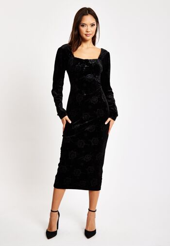 Liquorish - Robe mi-longue en velours noir avec détail corset 4