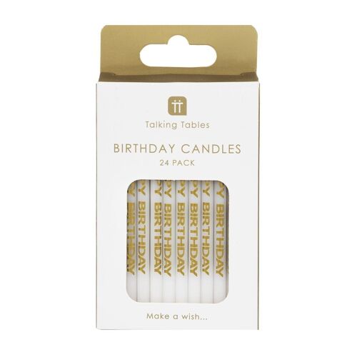 White & Gold 'Happy Birthday' Candles - 24 Pack