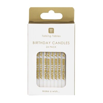 White & Gold 'Happy Birthday' Candles - 24 Pack
