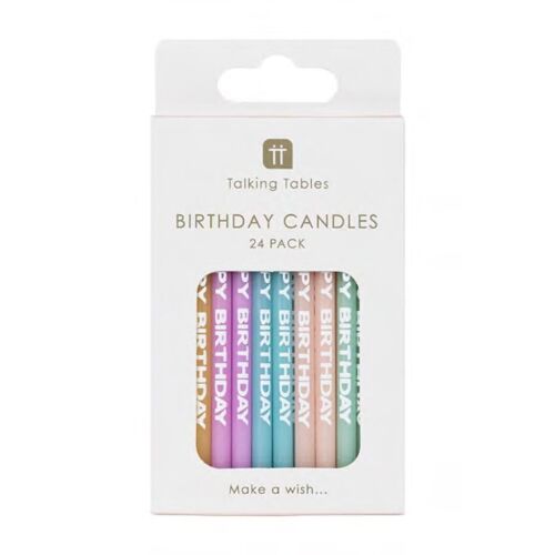Pastel Happy Birthday Printed Candles - 24 Pack