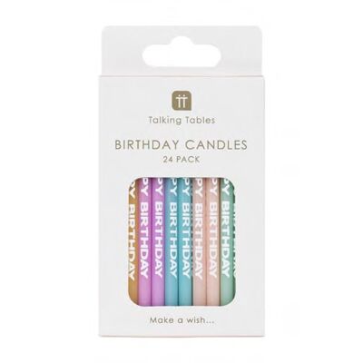 Velas estampadas de feliz cumpleaños en colores pastel - Paquete de 24