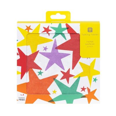 Serviettes en papier étoiles arc-en-ciel - paquet de 20