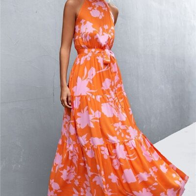 Grünes und ecrufarbenes Wickelkleid-YYX_F57075_ORANGE