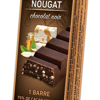 70% cocoa dark chocolate bar with Montélimar nougat 45g