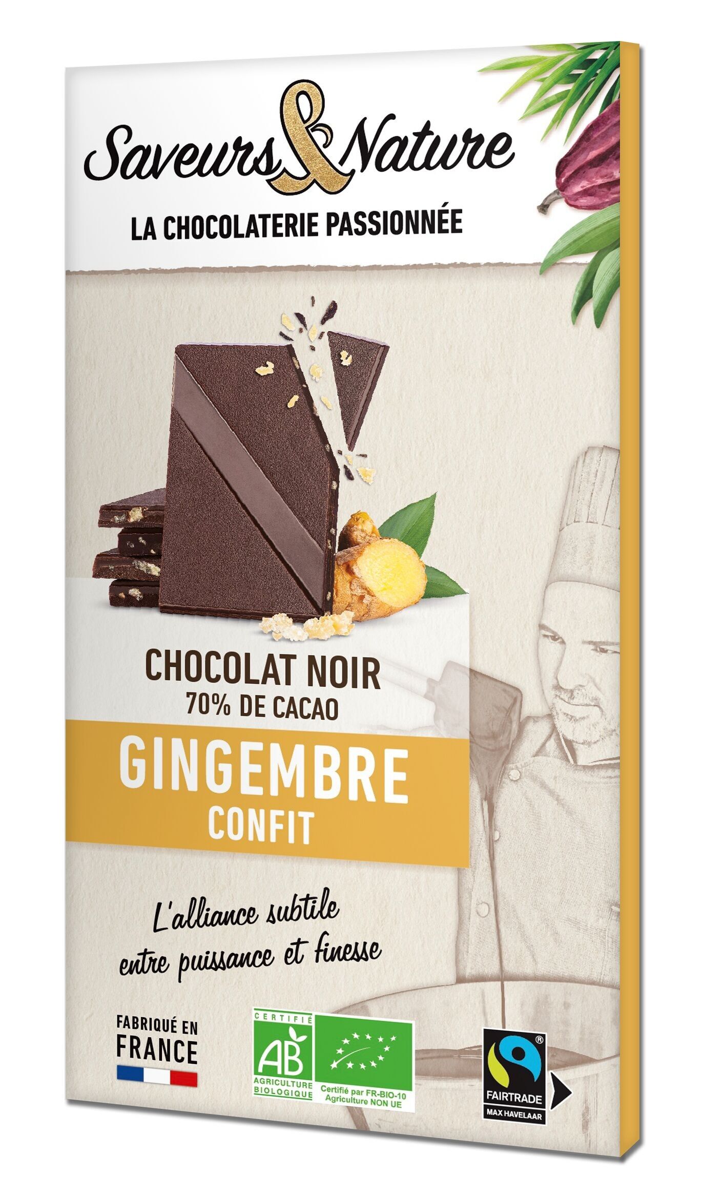 Barra de chocolate negro 70% Jengibre - 80g