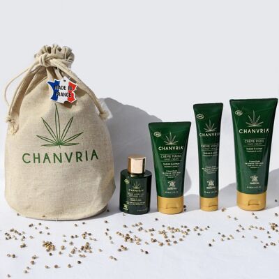 Box: hemp bag containing hands + feet + moisturizing serum + face