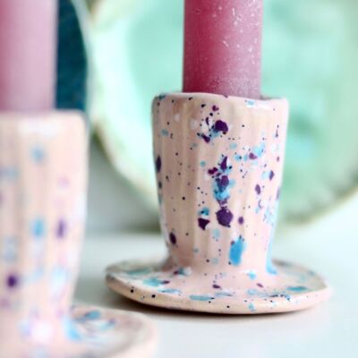 Speckled pink candlestick + candle