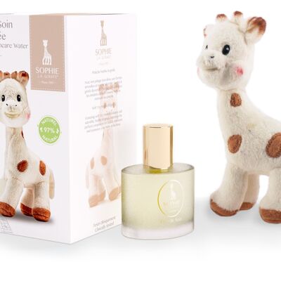 Geschenkset „Sophie la girafe®“ – 50 ml duftendes Behandlungswasser + 18 cm großes Sophie-Stofftier