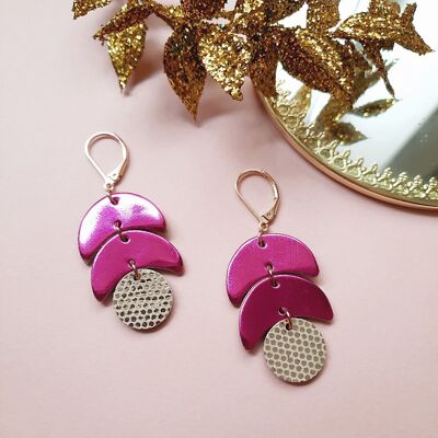 Pendientes CALDER de cuero reciclado fucsia