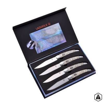 Box of 4 steak knives with real mother-of-pearl handles