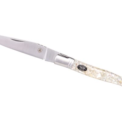 Folding mother-of-pearl table knife for easy transport