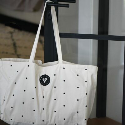 Diaper bag, 6 inner compartments, polka dots, black dots, stroller shopping/mom bag, beach bag