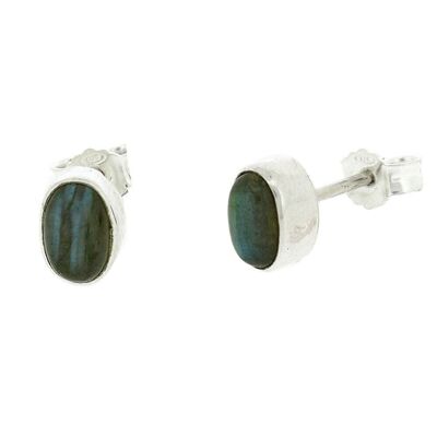 4mm Oval Studs in Labradorite Sterling Silver Studs and Box