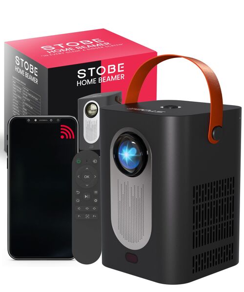 STOBE® Home Mini Beamer - Stream from Your Phone with Wifi - Mini Projector - HDMI - Bluetooth - Built-in Speaker - Input up to Full HD - 200 ANSI Lumen - Small Projector for Bedroom.