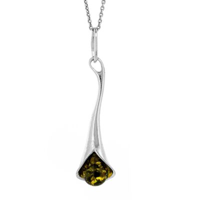Green Amber Flutes Pendant with 18" Trace Chain and Presentation Box